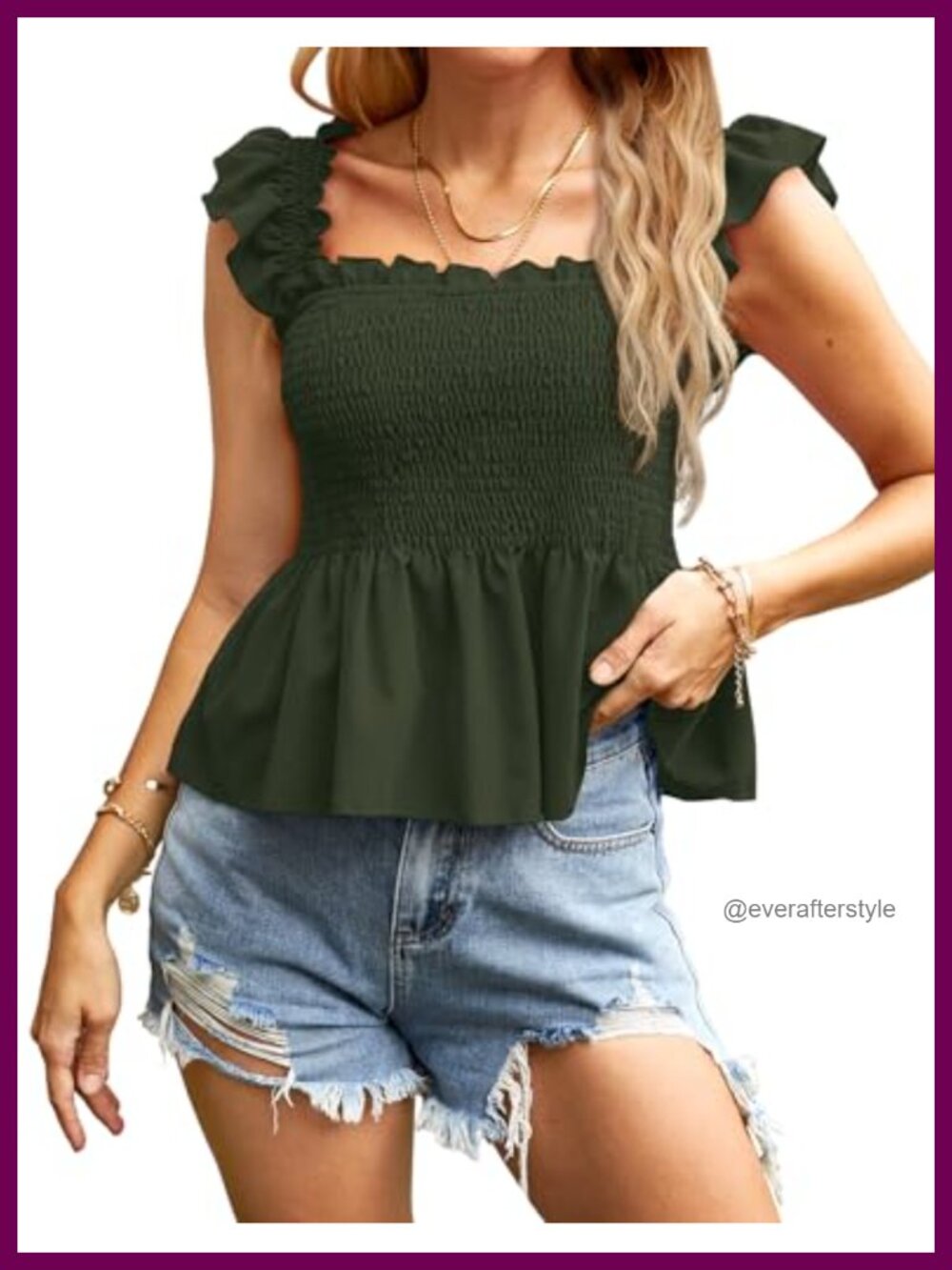 Smocked Peplum Top Ruffle Babydoll Sleeveless Tank Shirt